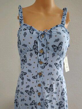 No Boundaries Light Blue Butterfly Sundress Size M (7-9) - NWT